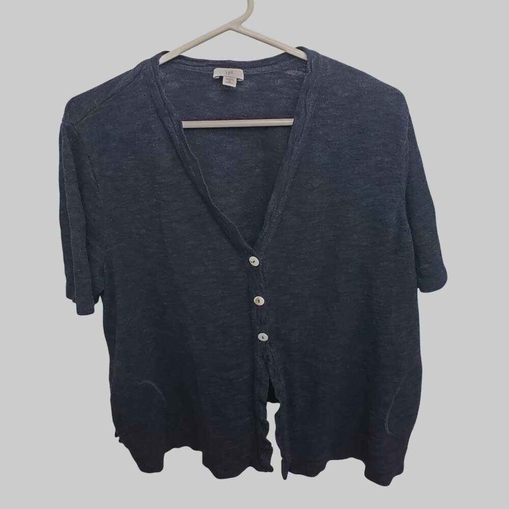 J. Jill Cardigan Short Sleeve Button Up Blue Pockets Size 3x